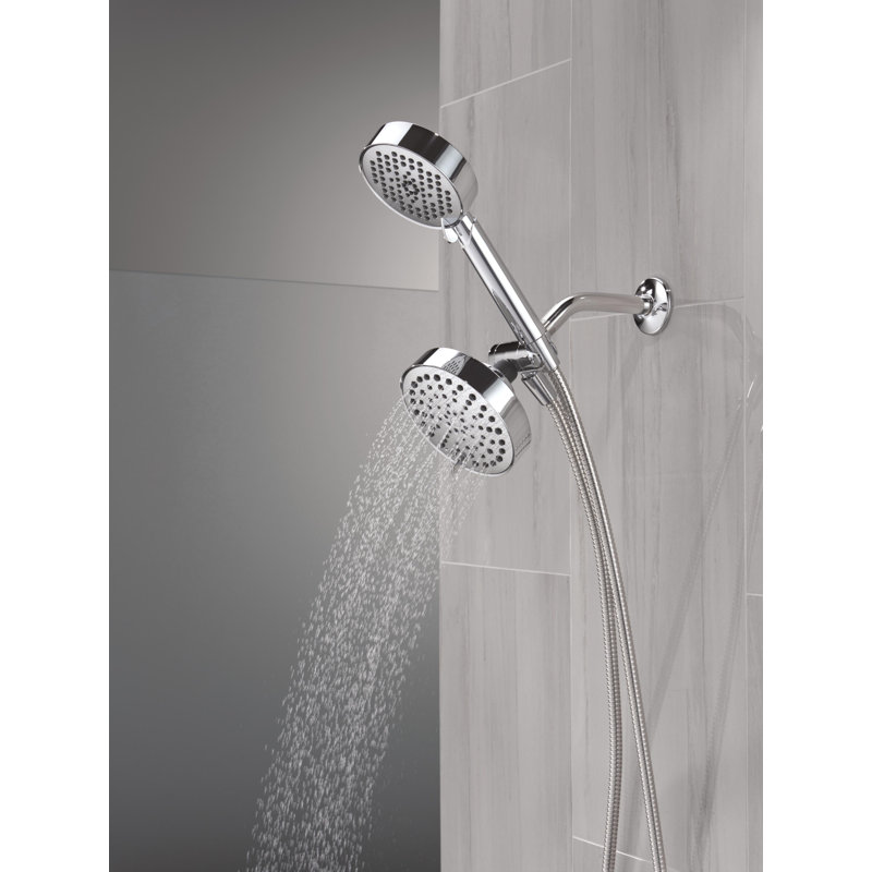 Round 2-in-1 Dual Shower Head with 5-Setting HandHeld Spray 1.75 GPM Chrome, Chrome
