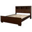 Lit très grand Eastern en finition cappuccino avec bibliothèque de rangement à DEL et tête de lit pratique - tablettes pour l'ambiance de la chambre à coucher