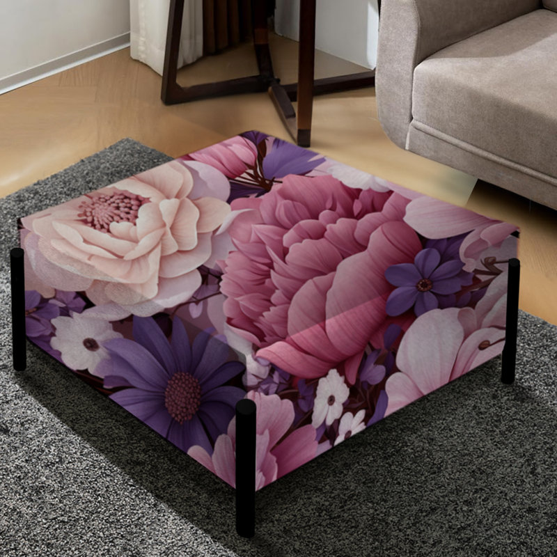 Motif botanique printanier fleurs mauves - grand repose-pieds carré floral