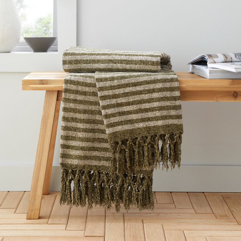 Stripe Chenille Blanket Throw, Olive
