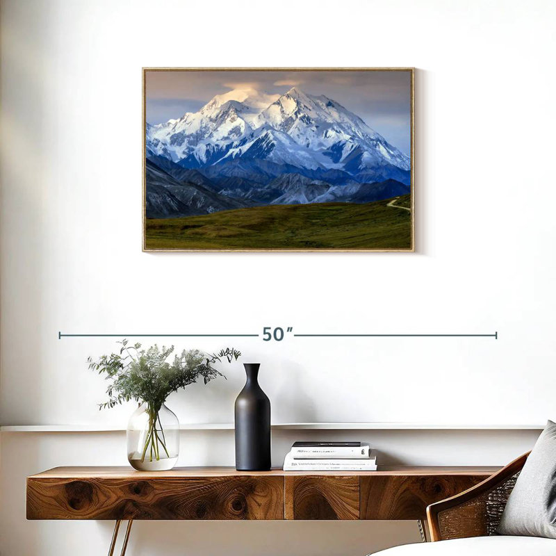 Denali en Alaska, Cadre flottant en bois naturel, 46 po x 31 po