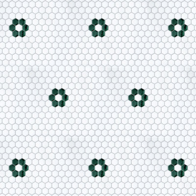 Metro Ion 1" Hex Emerald Single Flower White 10-1/4" x 11-7/8" Porcelain Mosaic Floor & Wall Tile