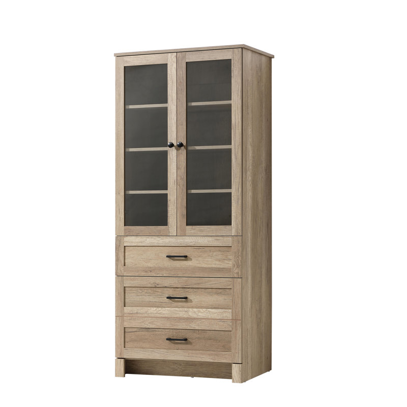 Armoire de rangement en verre pour salle de bain 28 pouces en chêne naturel, H 65 po x l 28 po x P 65 po, Chêne naturel