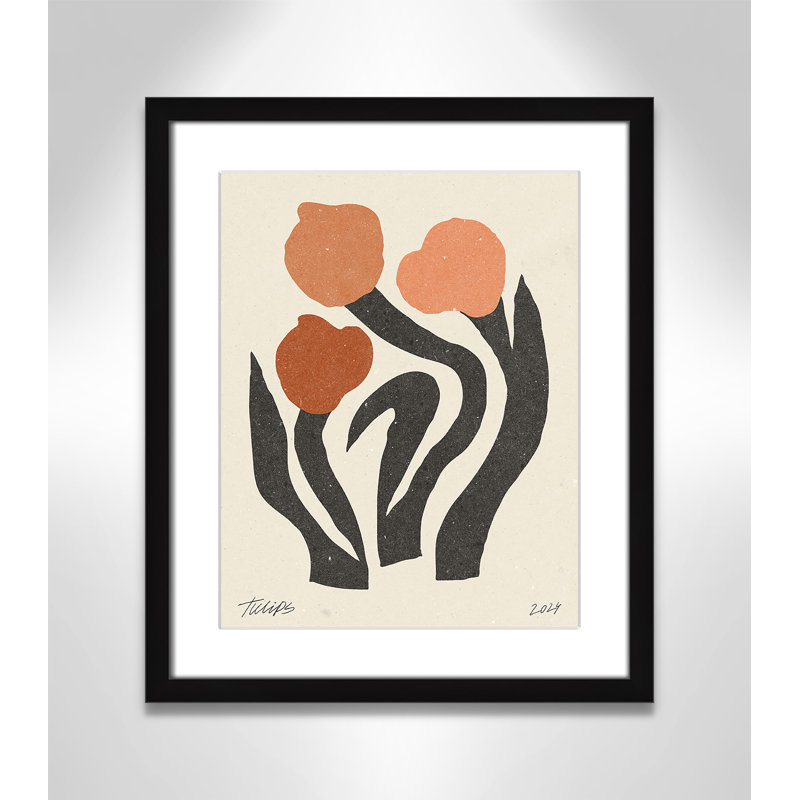 Imprimé de fleurs modernes par NKTN, 16'' W x 19'' H, Matted Print, Satin Black