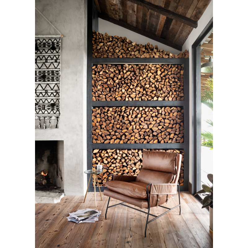 Taryn Slipcovered Side Chair, Brown Genuine Leather, Iron