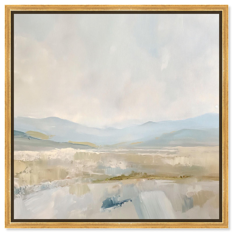 «Whispering Valleyys I», toile, paysage abstrait par Art Remedy, Cadre flottant doré, H 13 po x l 13 po x P 1,8 po