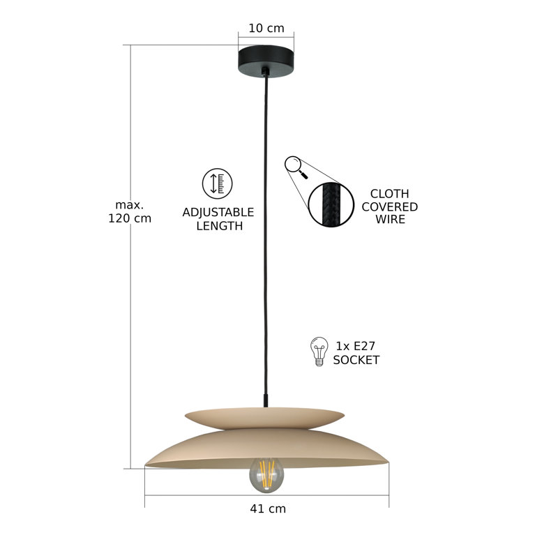 1 - Light Matte Black Dome Pendant, Latte