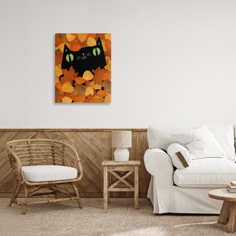 «Whimsical Cat Peeking Fall Leaves», conception par Gabriela Avila, H 20 po x l 16 po