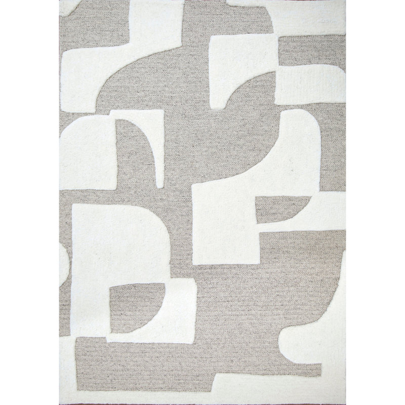 Tapis ivoire et naturel en laine touffeté à la main Eva Maverick, Rectangulaire 8 pi x 10 pi