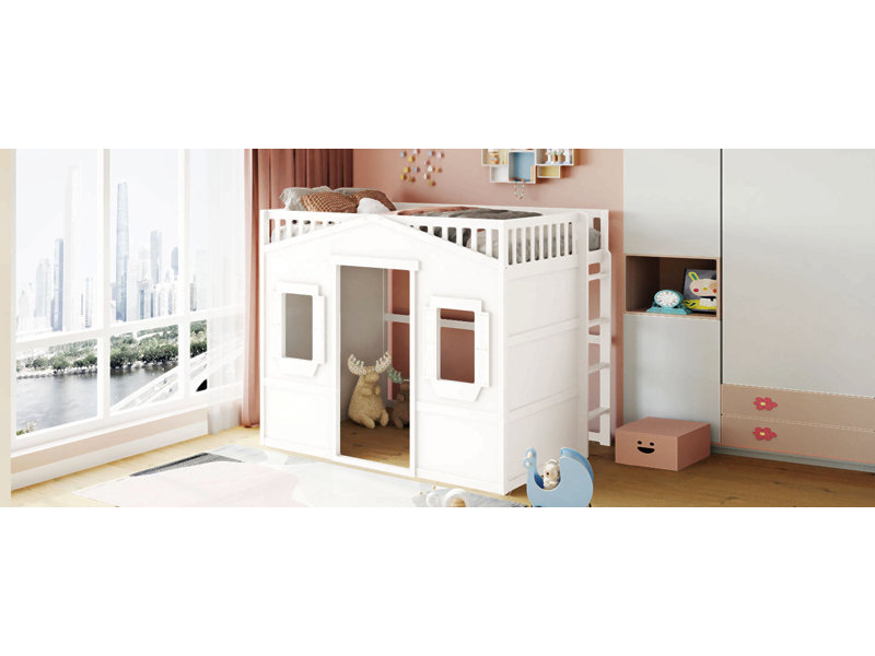Lit mezzanine avec échelle House, Lit double, Blanc