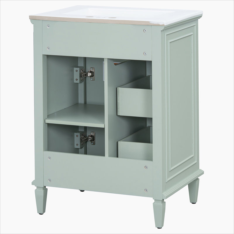 Meuble-lavabo avec lavabo, meuble-lavabo avec tablette réglable, un tiroir rabattable et deux tiroirs, Vert