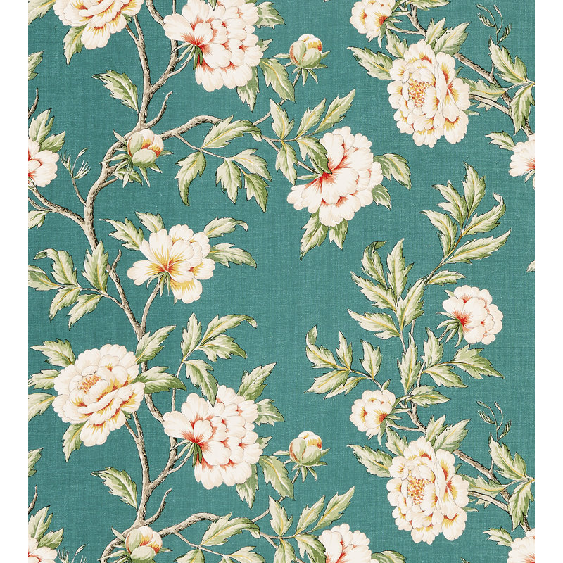 Calabria Peonia Print Fabric, Emerald Isle