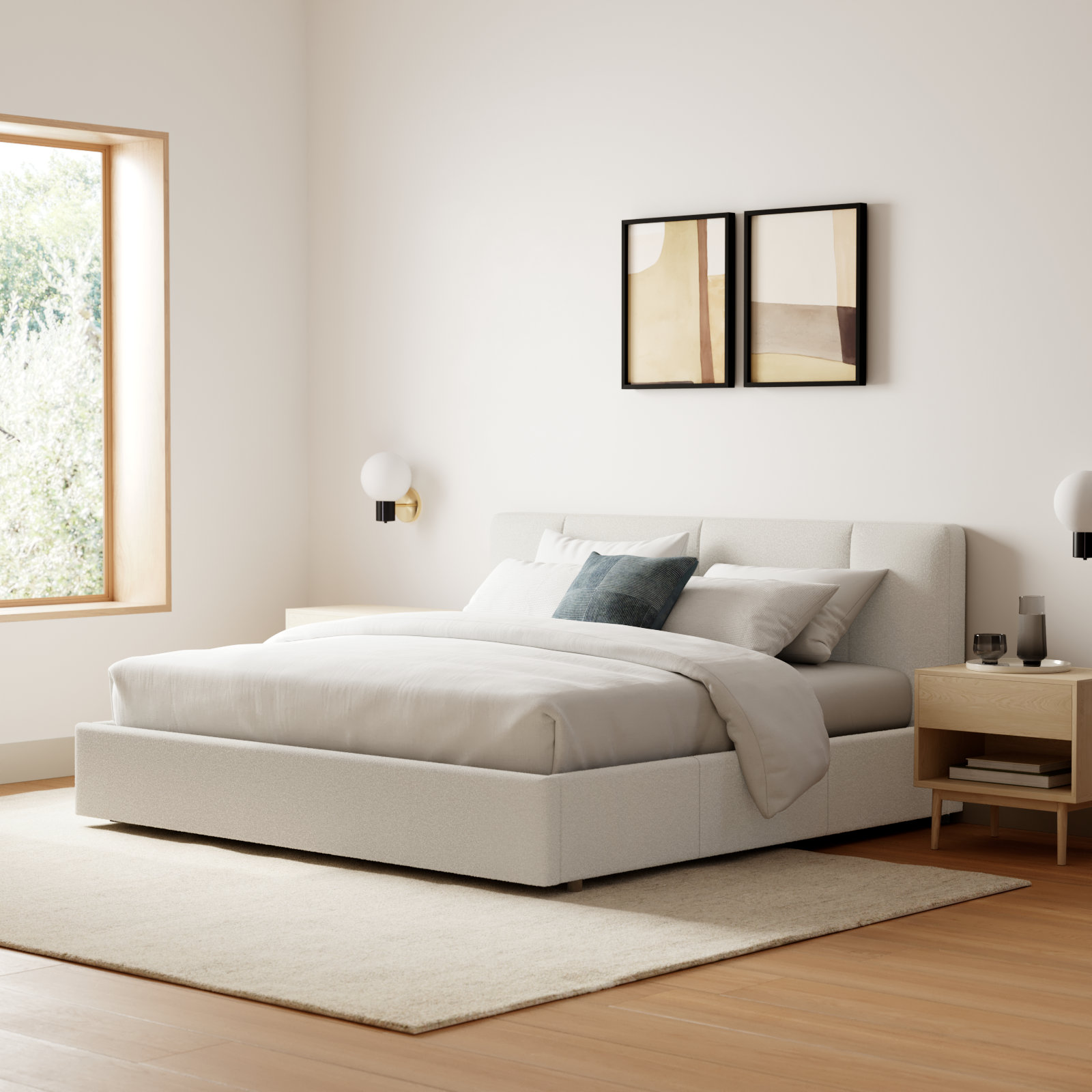Ruthie Upholstered Bed, Cream Beige, King