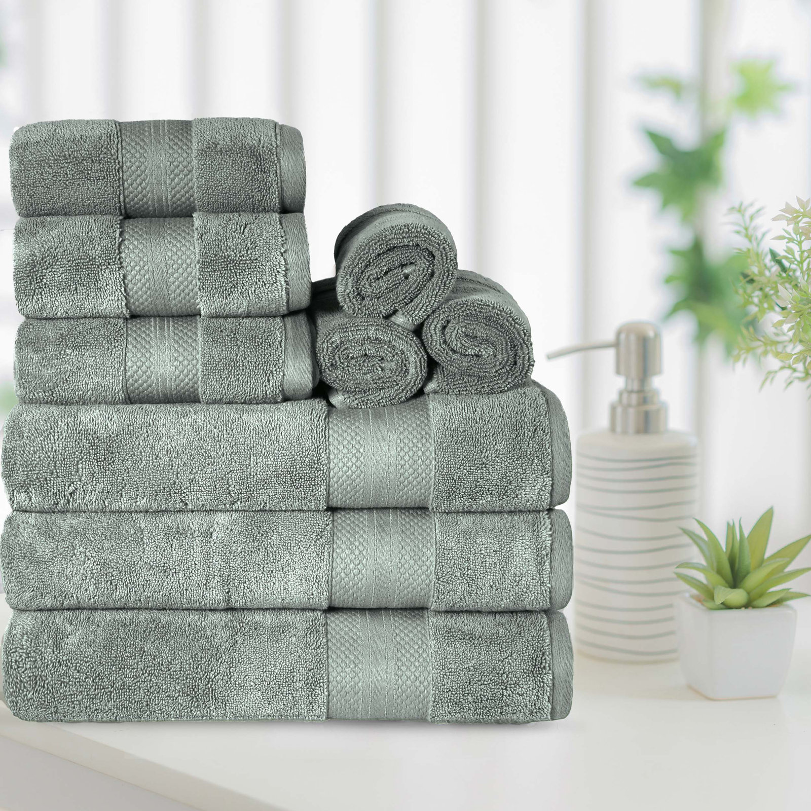 Finnian Ultra-Plush Heavyweight, 100% Turkish Towel Collection, Olive Green, 9 Piece Towel Set
