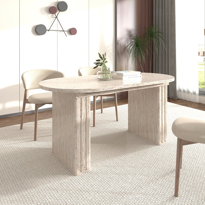 Oval Extendable Dining Table with sturdy base, Beige