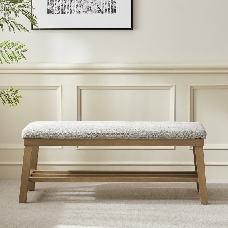 44.4"W Modern Upholstered Wooden Storage Bench with Lower Shelf, Beige