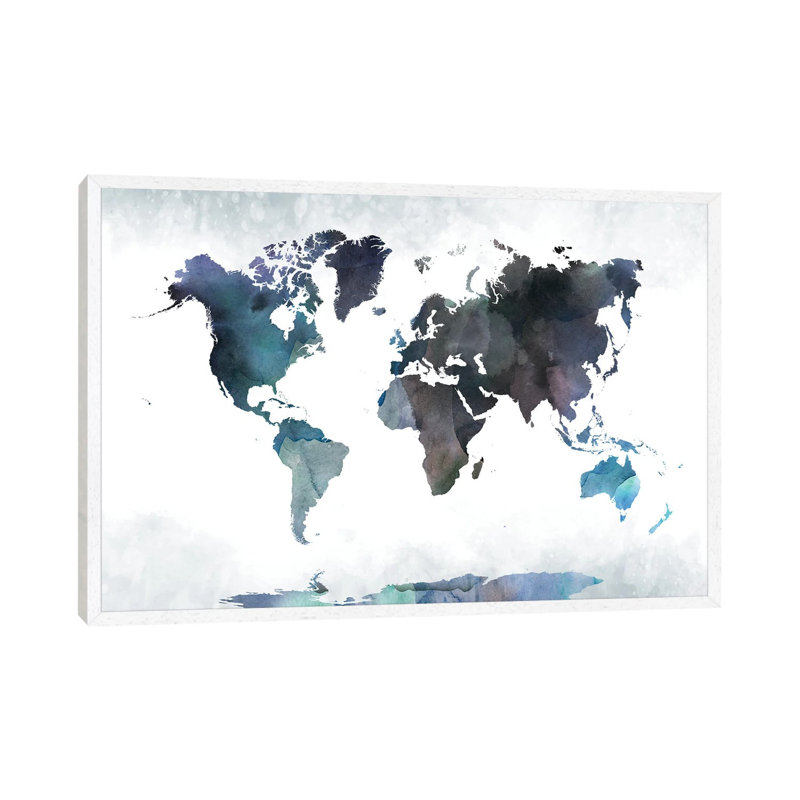 Bluish World Map by WallDecorAddict - Wrapped Canvas Gallery-Wrapped Canvas Giclée, 66.04 cm H x 45.72 cm W