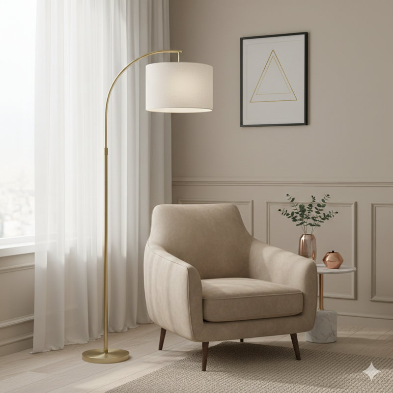 Lighting, 65"H, Floor Lamp, Brass Metal, Ivory / Cream Shade, Contemporary