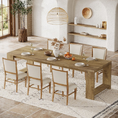 86.6 Inch Farmhouse Dining Table For 8-10, Large Wood Kitchen Table, Extra Long Rectangular Dinner Table