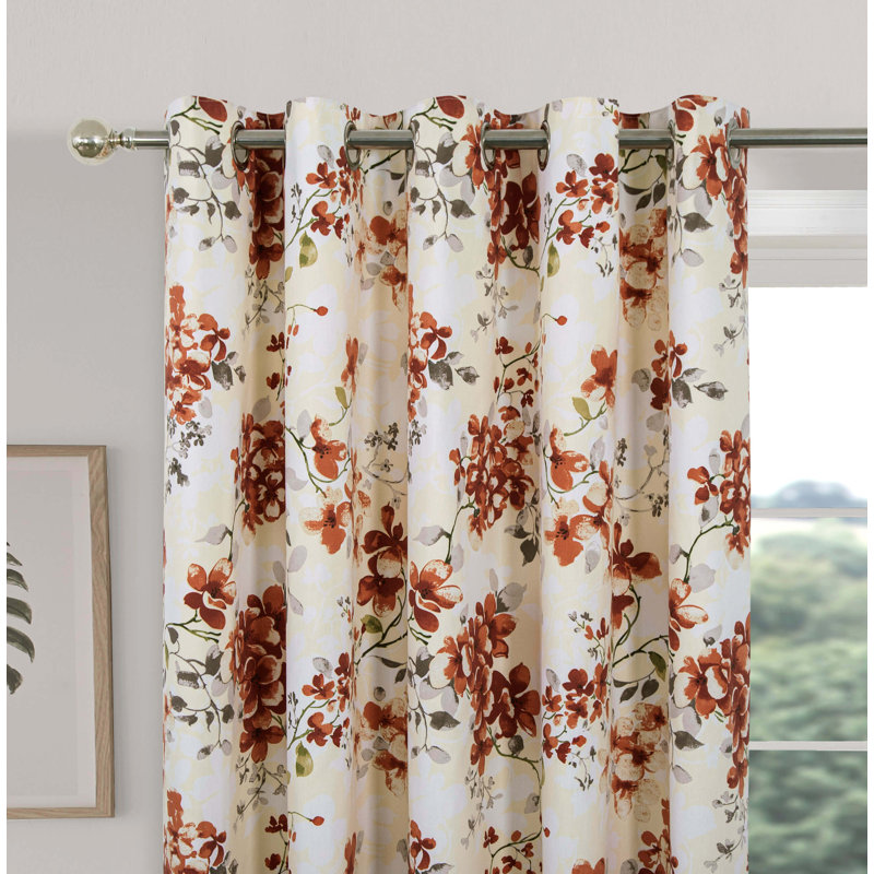Stuyvesant Eyelet Fully Lined Curtains Pair, 117 x 137 cm, Terracotta