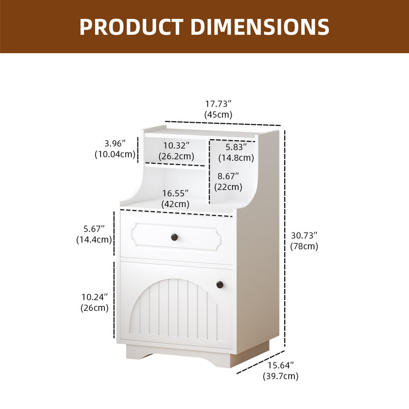 Modern Farmhouse Nightstand With shelves, White