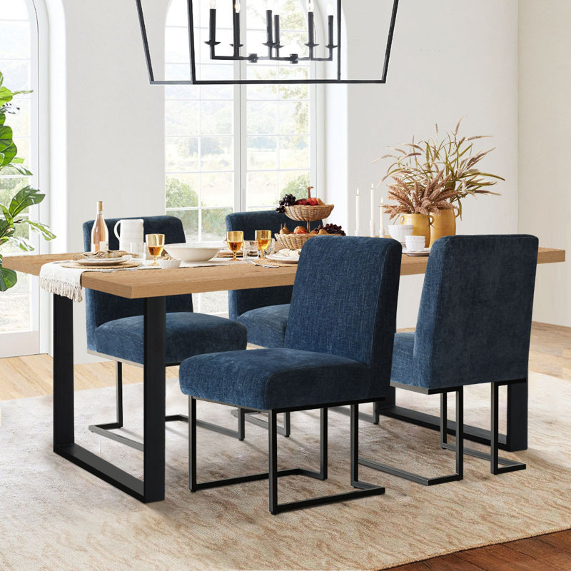 Cederick 4-Person Dining Set with Rectangular Table, Natural, Blue