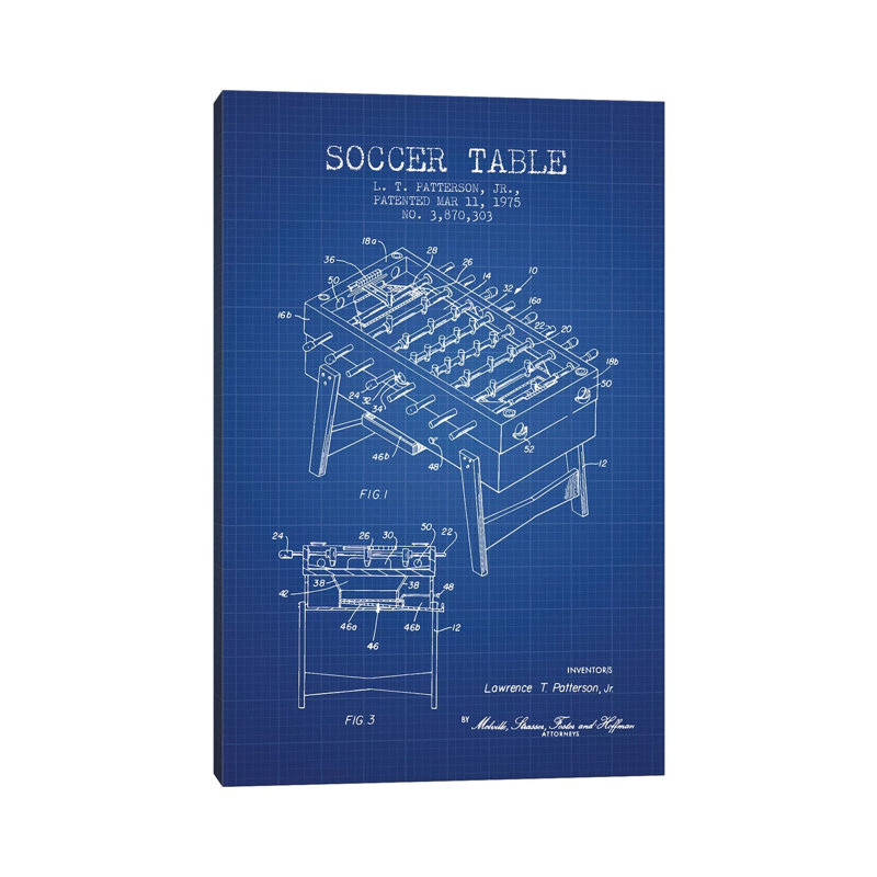 L.T. Patterson, Jr. Soccer Table Patent Sketch (Blue Grid) by Aged Pixel - Wrapped Canvas Print