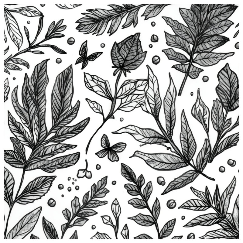 Couvertures noir et blanc avec illustration botanique, L 50 po x H 60 po