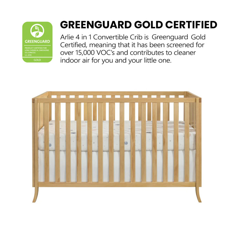 Natural Wood Convertible 4-in-1 Crib with Curved Feet