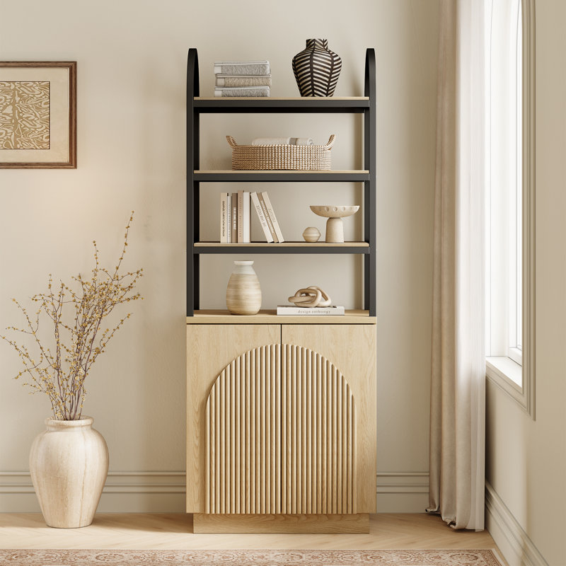 Designer 70.7'' Hight Curved Three-dimensional Texture Storage Cabinet, Natural