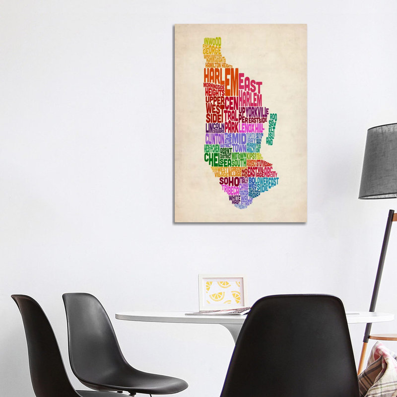 New York Typographic Map II by Michael Tompsett - Wrapped Canvas Print, 101.6 cm H x 66.04 cm W x 1.91 cm D