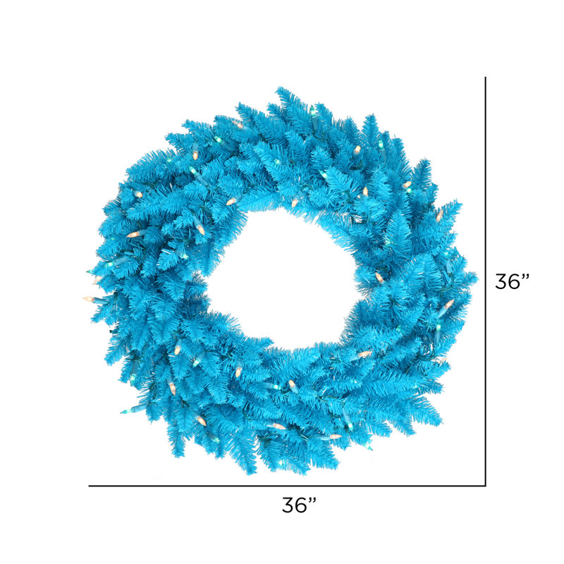 Couronne de Noël artificielle en PVC, H 36 po x l 36 po x P 3 po, Bleu ciel