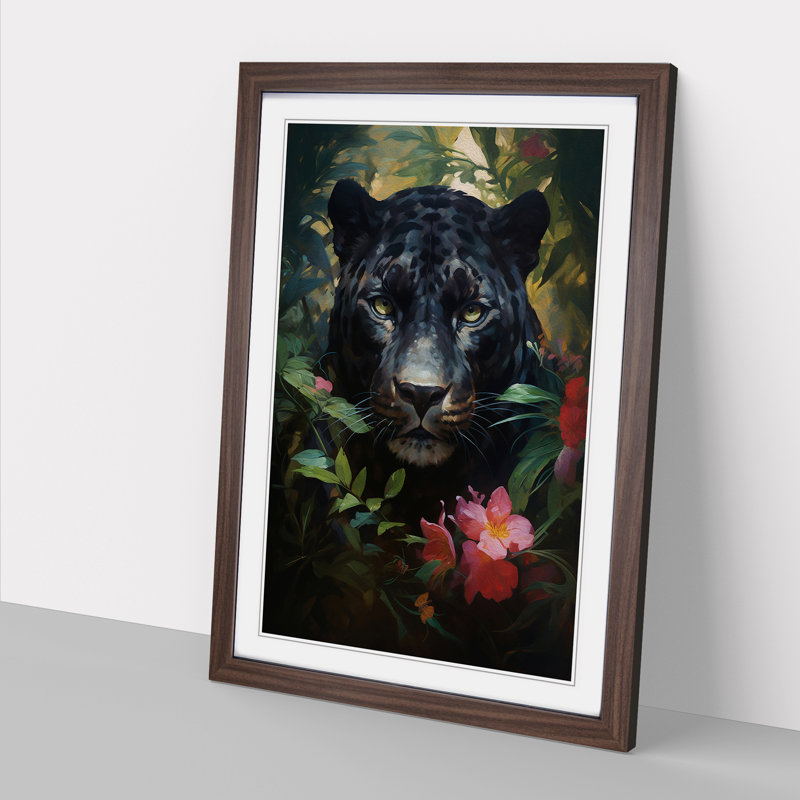 Panther Rococo - Single Picture Frame Print on Wood, Walnut Framed, 46cm H x 34cm W x 2" D