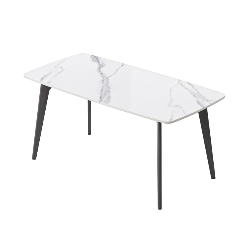 62.99" Modern Artificial Stone White Curved Edge Black Metal Leg Dining Table-Can Accommodate 6 People(Dining Table Only)