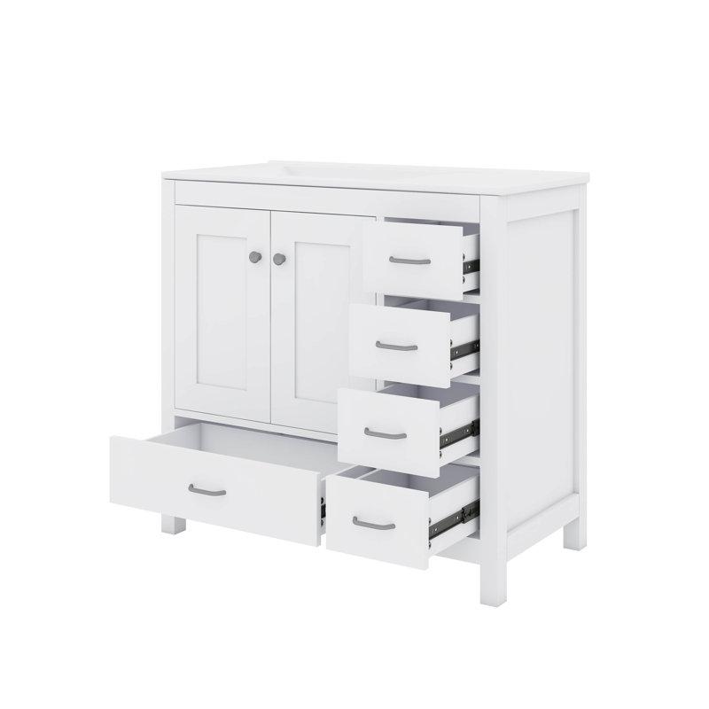 Meuble-lavabo de salle de bain 36 po avec lavabo 36 po - 5 tiroirs pratique, Blanc, Gris