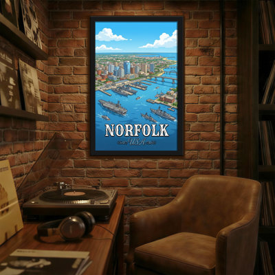 Scenic & Cityscapes Norfolk City Harbor Naval Ships Skyline Waterway Bridge