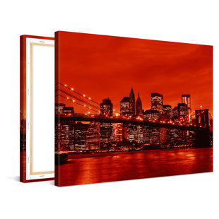 New York Manhattan Brooklyn Bridge Red - No Frame Print on Canvas