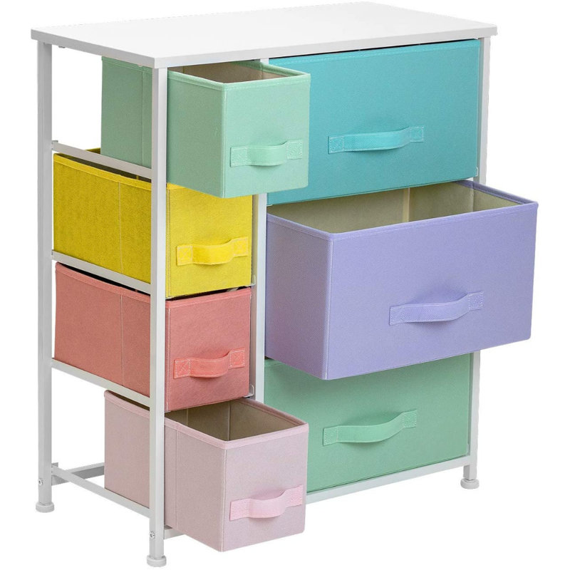 Commode 7 tiroirs Sorbus, Bleu sarcelle / jaune / pêche / rose / turquoise