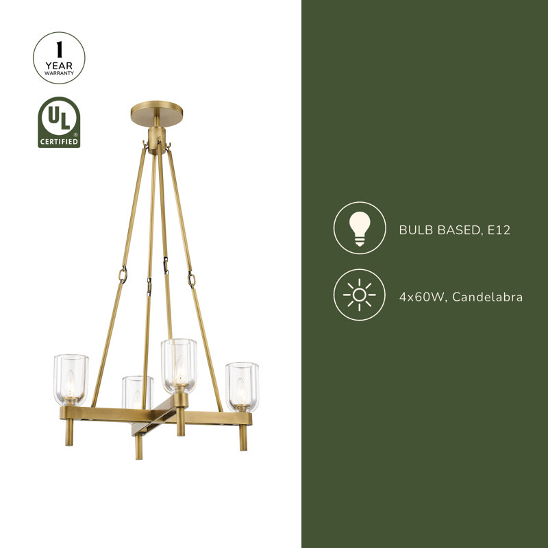 Lucian 4 - Light Chandelier, Polished Nickel/Alabaster