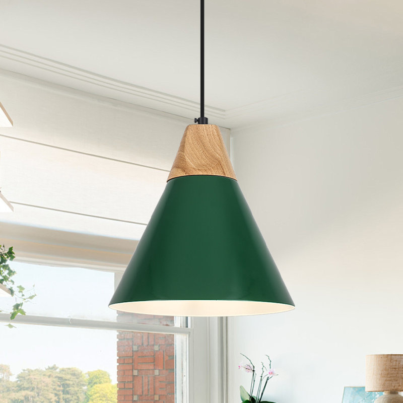 Luminaire suspendu pour îlot de cuisine 1 lumière de 9,4 po à 1 lumière avec accents en bois pour l'allée de la salle à manger