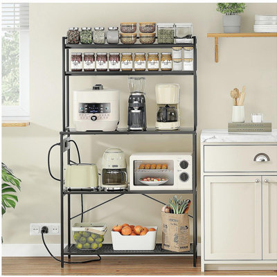 Large 5-Tier Bakers Rack with Electrical Outlets, 39 Inch Microwave Stand & Coffee Bar, Kitchen Storage Shelf for Home, Counter Space Organizer