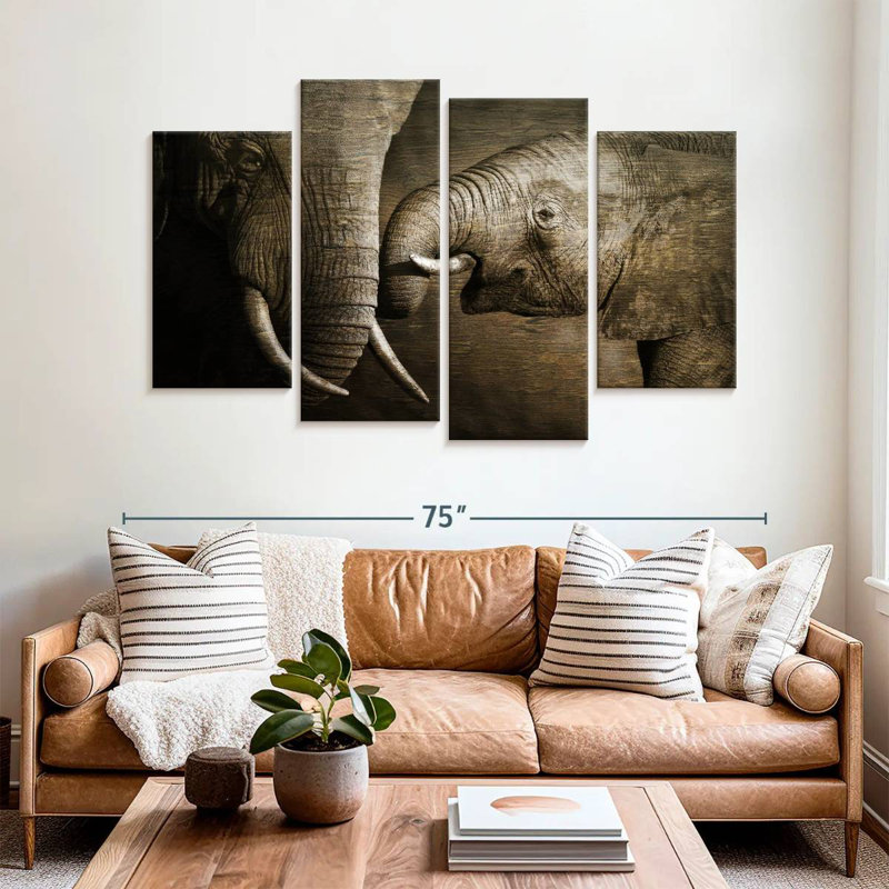Affectionate Elephants, 42" H x 68" W