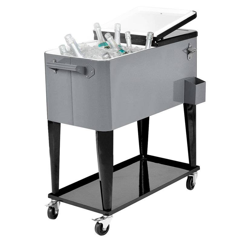 76L Rolling Cooler Cart Portable Cooler Ice Chest On Wheels-Silver