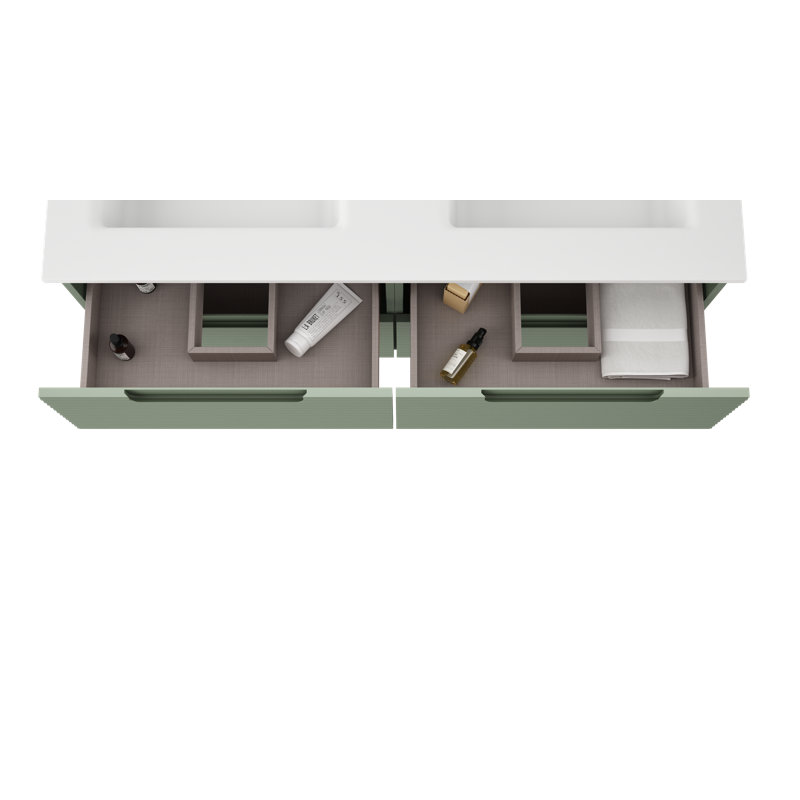 Meuble-lavabo double autoportant 48 po avec plateau en résine Moncler, Vert, Vert