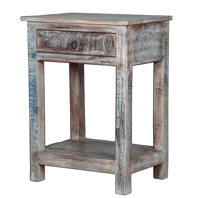 Nigella 24'' W Solid Wood Nightstand, White Washed