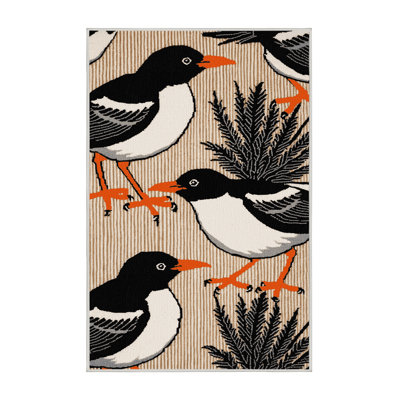 Washable Oriental Magpie Robin Birds Area Rug