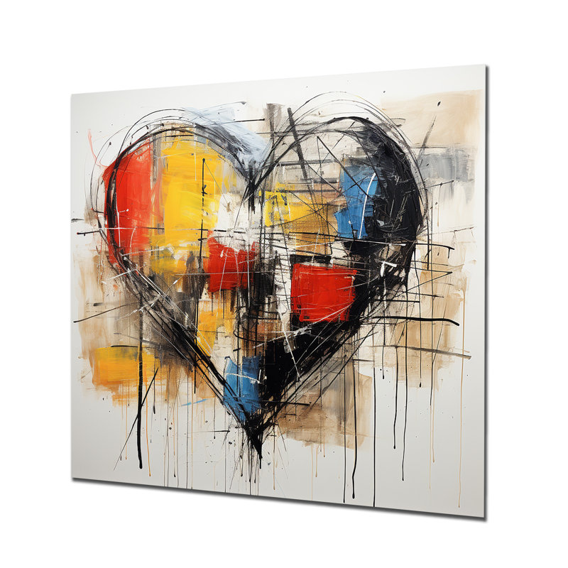 Pop Art Heart Abstract Collages - Art mural abstrait en métal, H 16 po x l 16 po