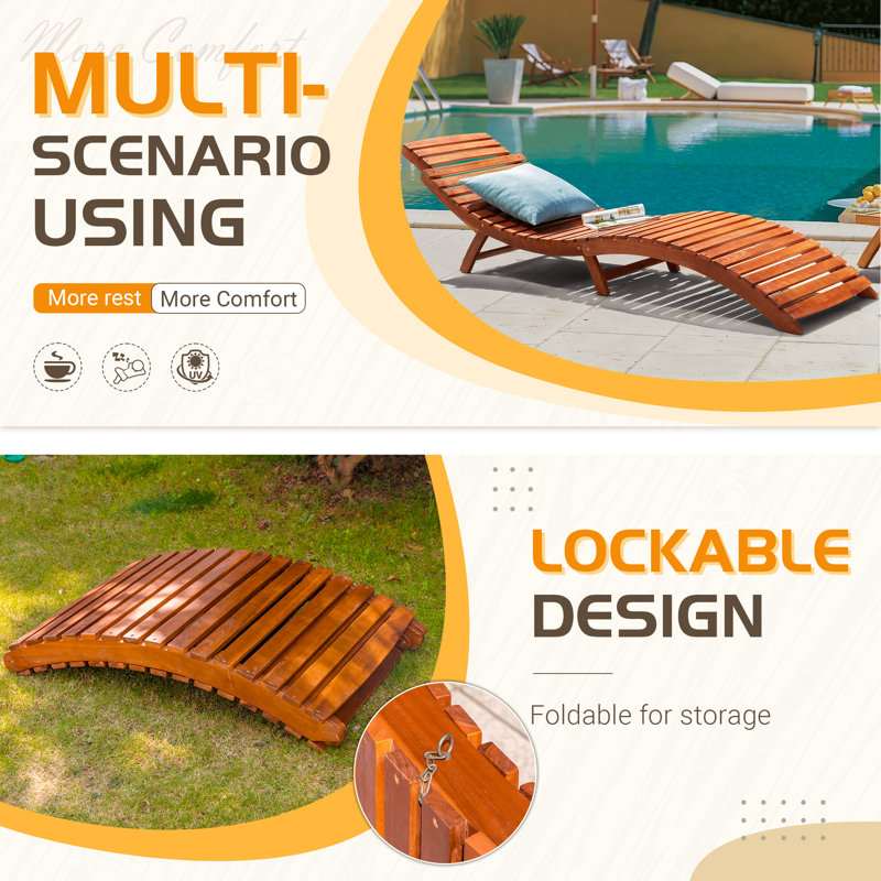 Judner 72" Long Acacia Foldable Single Chaise Lounger