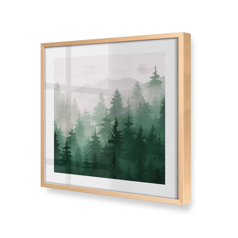 Forêt de pins brumeux en vert, Érable brut encadré, H 21,5 po x l 21,5 po