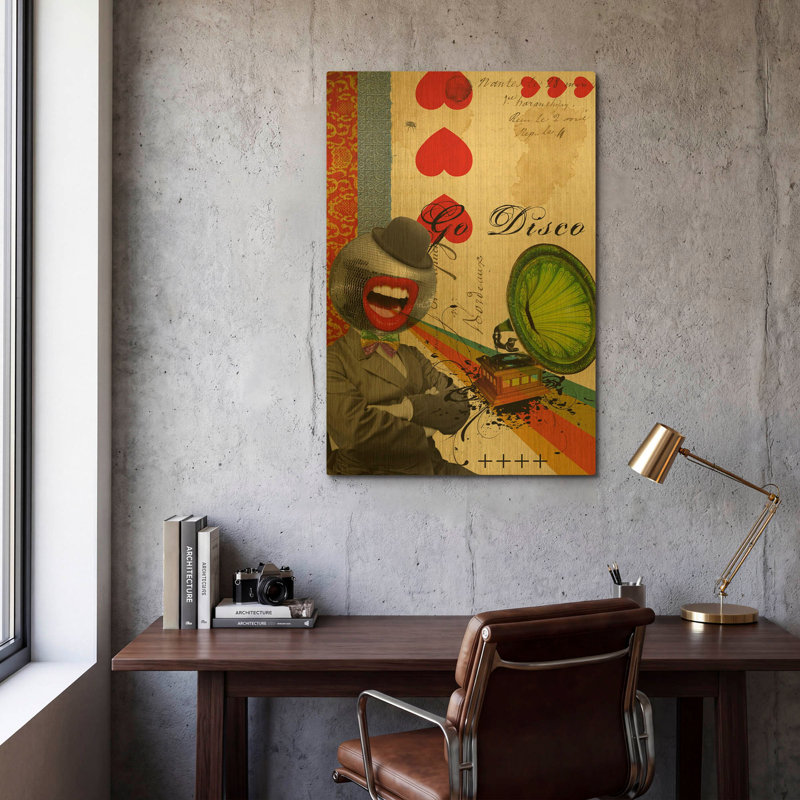 «Go Disco» par Elo Marc, art mural en métal doré, 24 po x 36 po, 24 po x 36 po